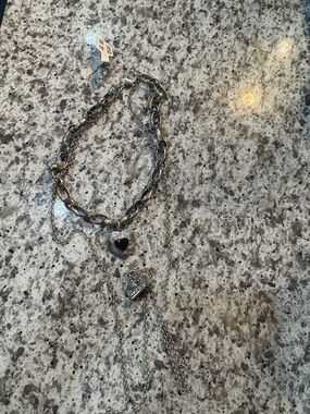 Free People Silver-Tone Layered Heart Pendant Necklace with Red Enamel